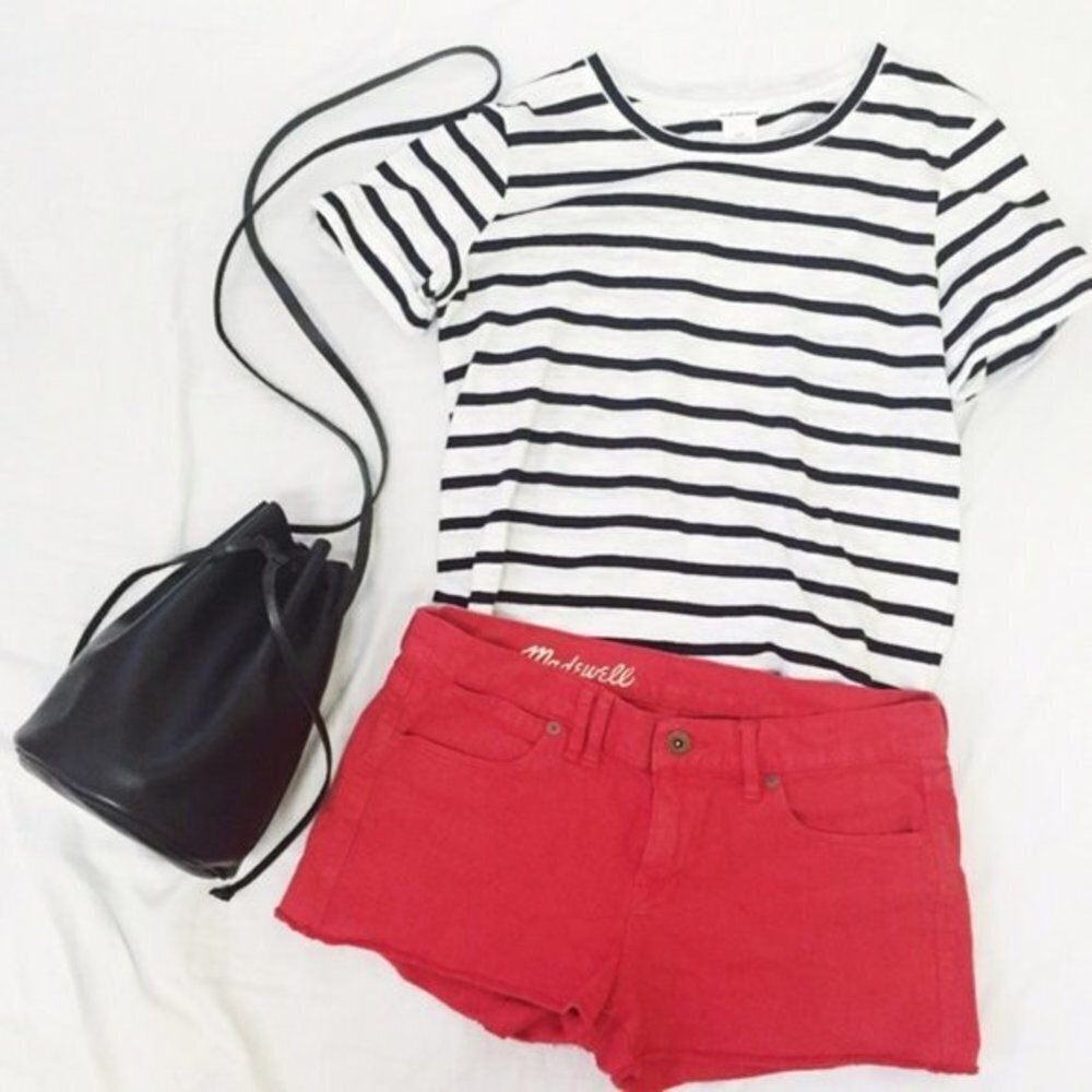 MADEWELL DENIM JEAN SHORTS RED CUTOFF RAW EDGE Size 24 Festival Summer Preppy